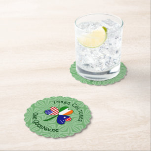 Australian Irish American Shamrock Personalized  Paper Coaster