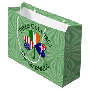 Australian Irish USA Flags Shamrock Personalized Large Gift Bag