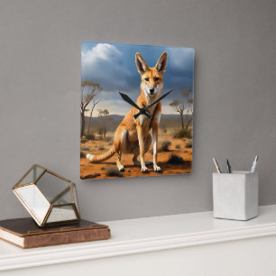 Australian Kangaringo, ( Kangaroo Dingo), Square Wall Clock