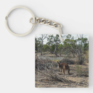Australian Kangaroo Meanwhile At The Billabong, Keychain