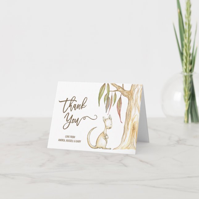Australian Kangaroo Neutral Baby Shower Thank You Card (Front)