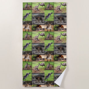 Australian Kangaroo Photo Collage, Beach Towel