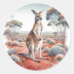 Australian Kangaroo Watercolor Classic Round Sticker