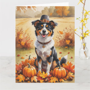 Australian Kelpie Autumn Leaves Thanksgiving Art Card