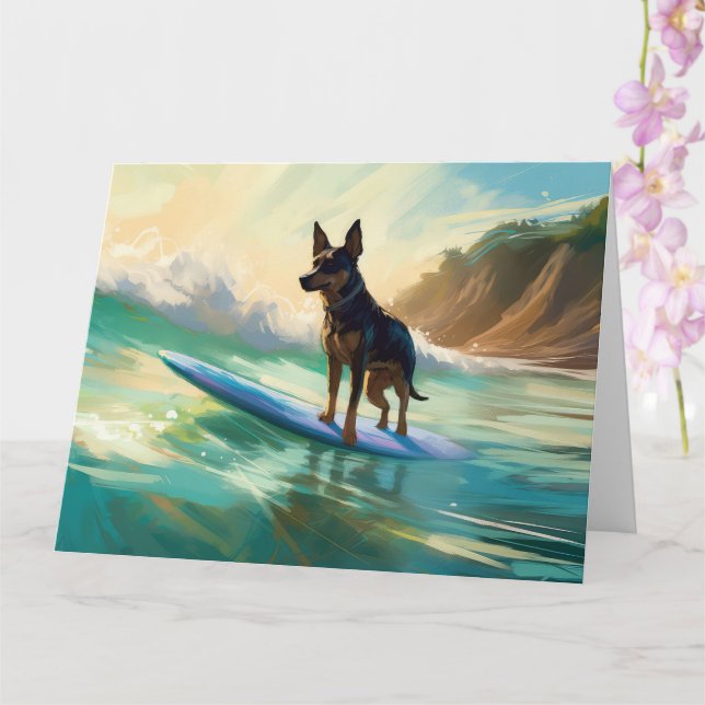 Australian Kelpie Beach Surfing Painting Card (Orchid)