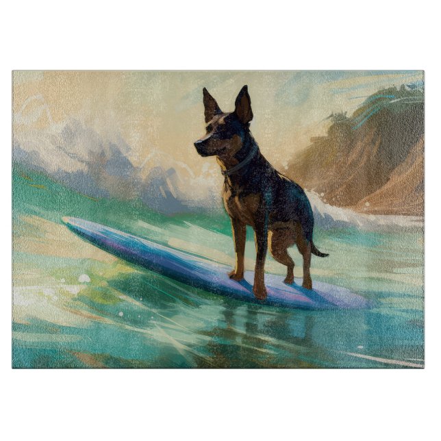 Australian Kelpie Beach Surfing Painting Cutting Board (Front)