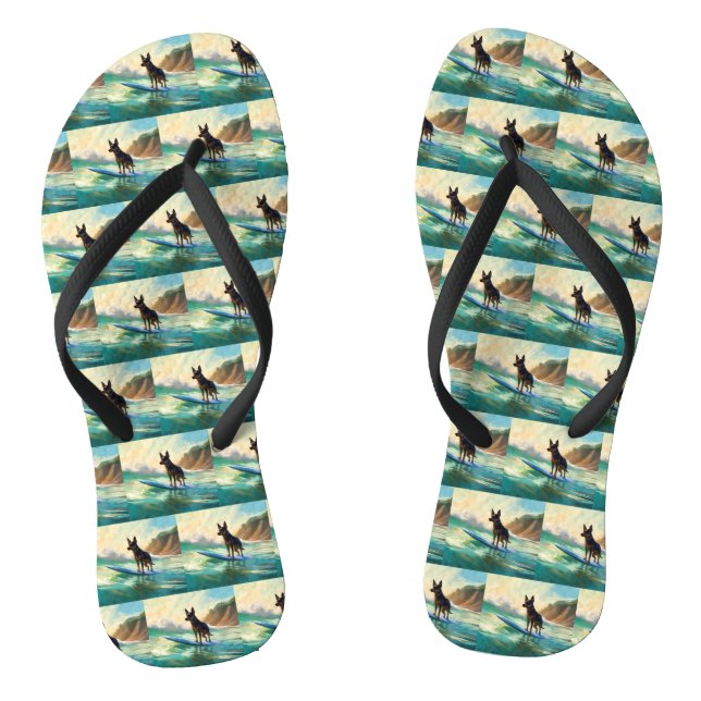 Australian Kelpie Beach Surfing Painting Flip Flops (Footbed)