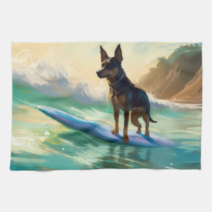 Australian Kelpie Beach Surfing Painting Kitchen Towel