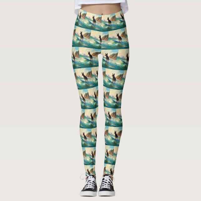 Australian Kelpie Beach Surfing Painting Leggings (Front)