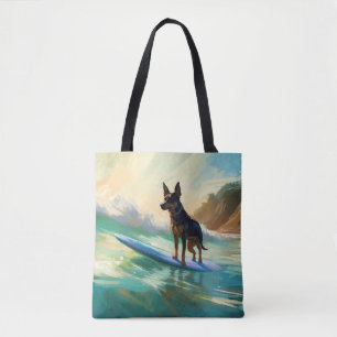 Australian Kelpie Beach Surfing Painting Tote Bag