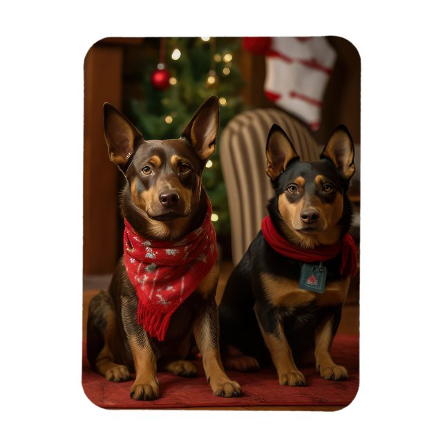 Australian Kelpie by the Fireplace Christmas Magnet (Vertical)