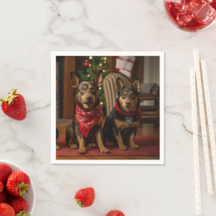 Australian Kelpie by the Fireplace Christmas Napkin
