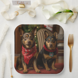Australian Kelpie by the Fireplace Christmas Paper Plate