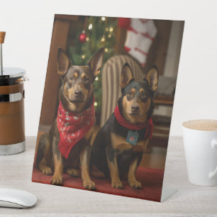Australian Kelpie by the Fireplace Christmas Pedestal Sign