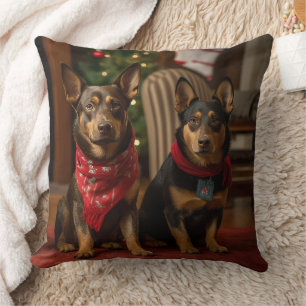 Australian Kelpie by the Fireplace Christmas Throw Pillow