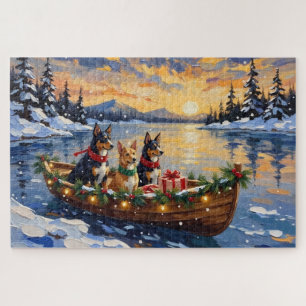 Australian Kelpie Christmas Boat Holiday Jigsaw Puzzle