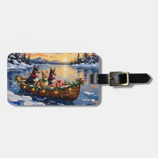 Australian Kelpie Christmas Boat Holiday Luggage Tag (Front Horizontal)
