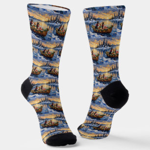 Australian Kelpie Christmas Boat Holiday Socks