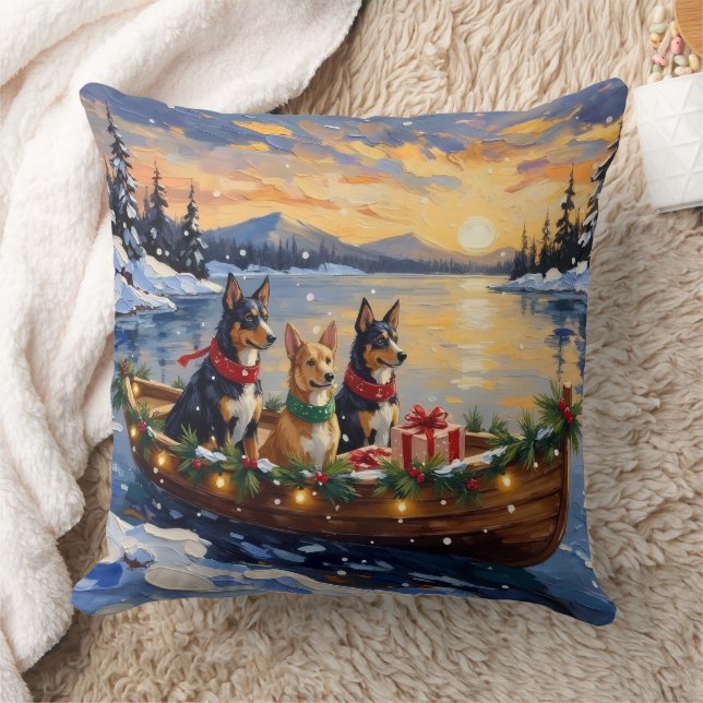 Australian Kelpie Christmas Boat Holiday Throw Pillow (Blanket)