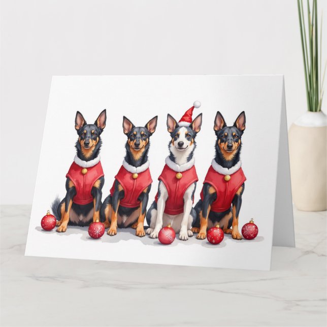 Australian Kelpie Christmas Dress Santa Hat Card (Front)