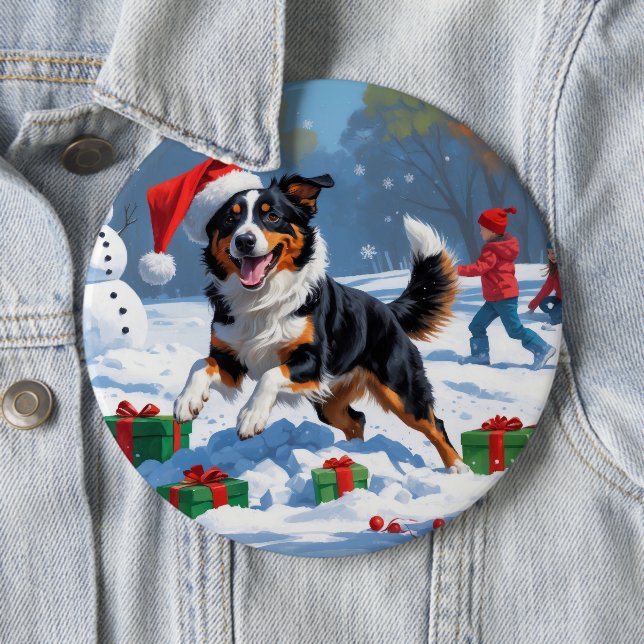 Australian Kelpie Christmas Festive Snow Scene 6 Inch Round Button (In Situ)