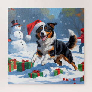 Australian Kelpie Christmas Festive Snow Scene Jigsaw Puzzle