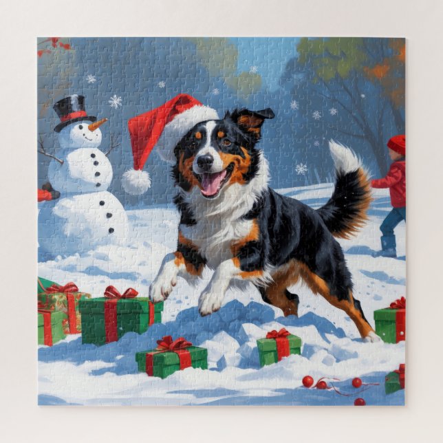 Australian Kelpie Christmas Festive Snow Scene Jigsaw Puzzle (Vertical)