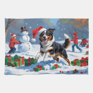 Australian Kelpie Christmas Festive Snow Scene Kitchen Towel