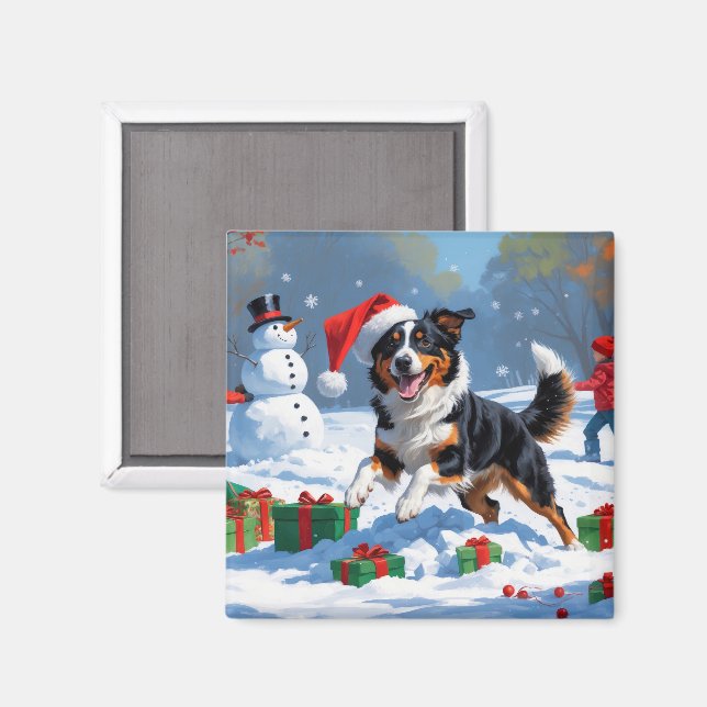 Australian Kelpie Christmas Festive Snow Scene Magnet (Front/Back)