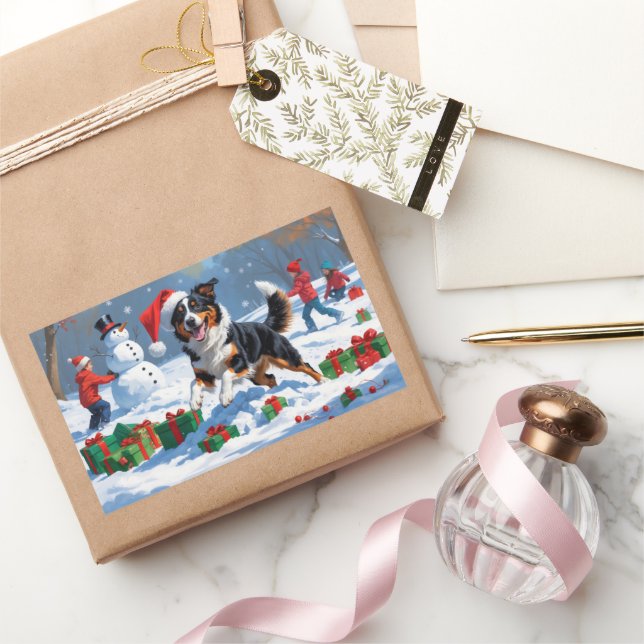 Australian Kelpie Christmas Festive Snow Scene Sticker (Gifting)