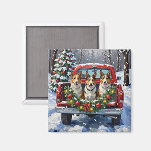 Australian Kelpie Christmas Red Truck Holiday Magnet