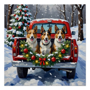 Australian Kelpie Christmas Red Truck Holiday Poster