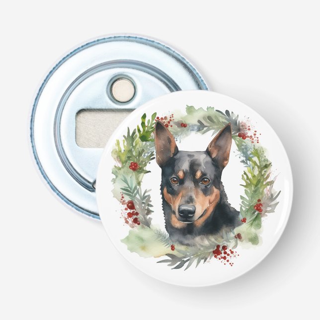 Australian Kelpie Christmas Wreath Festive Pup  Bottle Opener (Front)