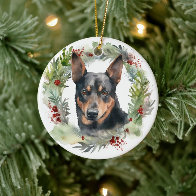 Australian Kelpie Christmas Wreath Festive Pup  Ceramic Ornament (Tree)