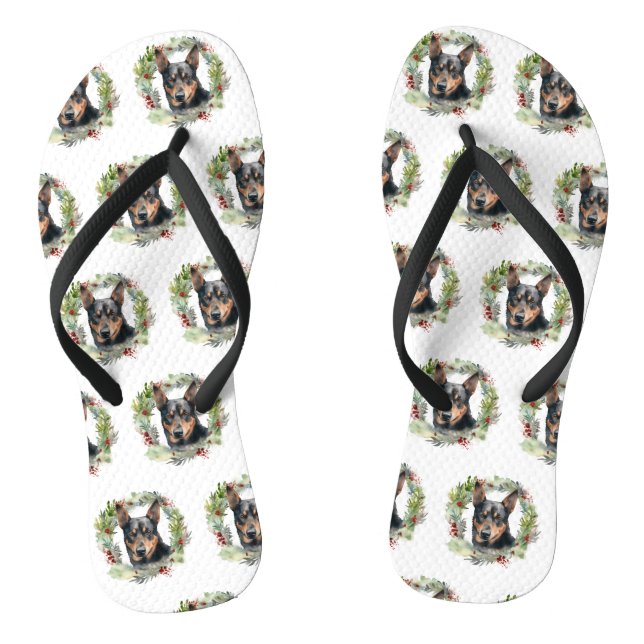 Australian Kelpie Christmas Wreath Festive Pup  Flip Flops (Footbed)