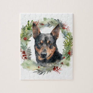 Australian Kelpie Christmas Wreath Festive Pup Jigsaw Puzzle