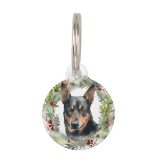 Australian Kelpie Christmas Wreath Festive Pup  Pet Tag