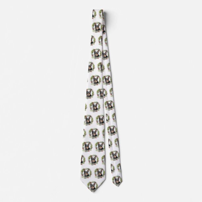 Australian Kelpie Christmas Wreath Festive Pup  Tie (Front)