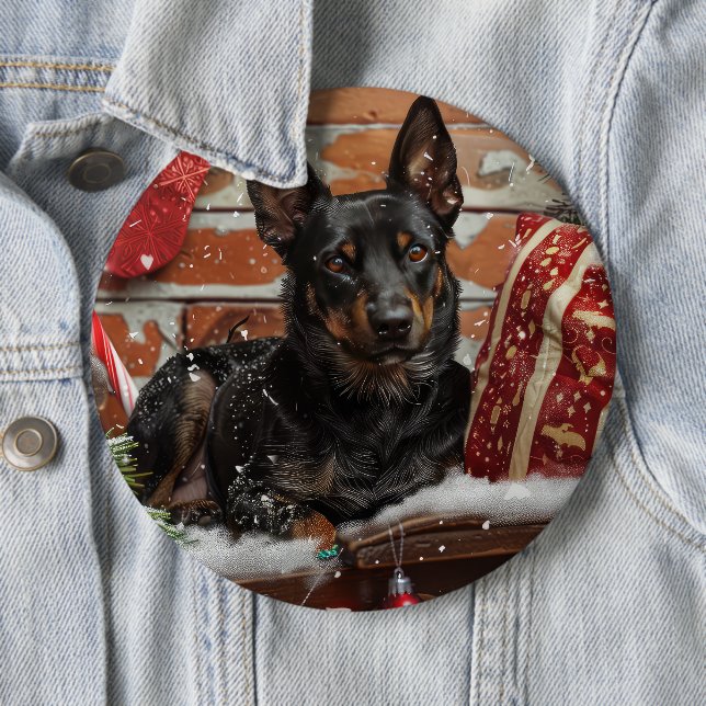Australian Kelpie Dog Christmas Festive  6 Inch Round Button (In Situ)