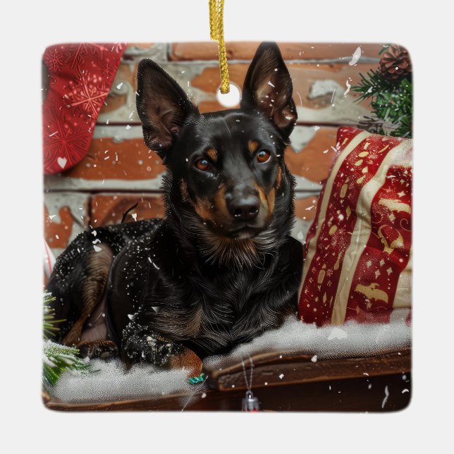 Australian Kelpie Dog Christmas Festive  Ceramic Ornament (Front)