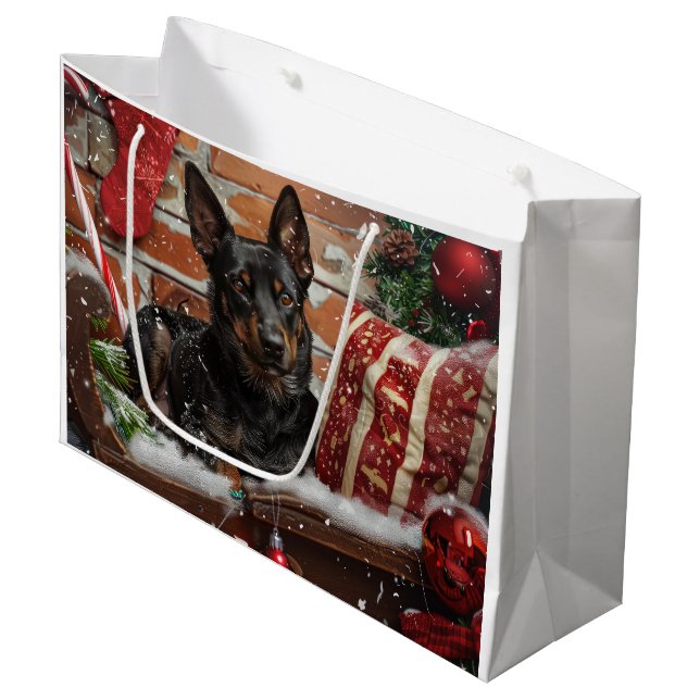 Australian Kelpie Dog Christmas Festive  Large Gift Bag (Front Angled)