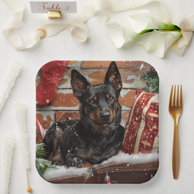 Australian Kelpie Dog Christmas Festive  Paper Plate (Wedding)