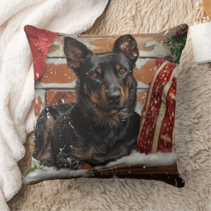 Australian Kelpie Dog Christmas Festive Throw Pillow
