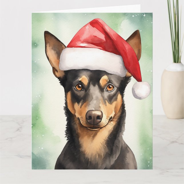 Australian Kelpie Dog Christmas Santa Paws Card (Front)