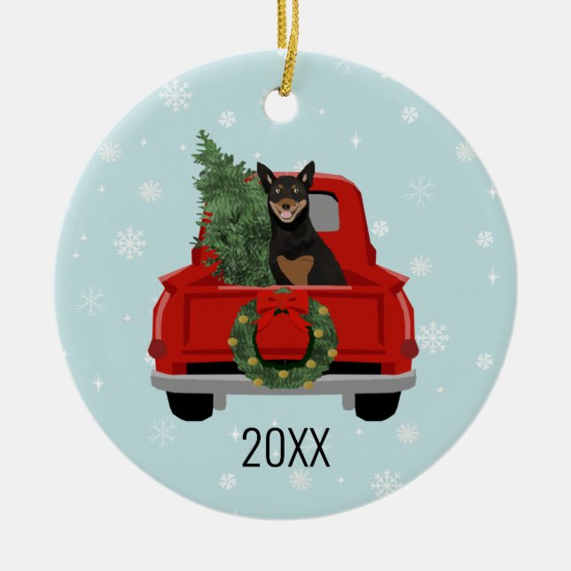 Australian Kelpie dog red truck christmas Ceramic Ornament (Front)