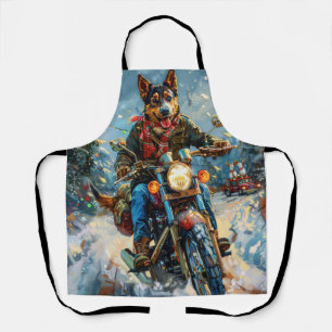 Australian Kelpie Dog Riding Motorcycle Christmas Apron