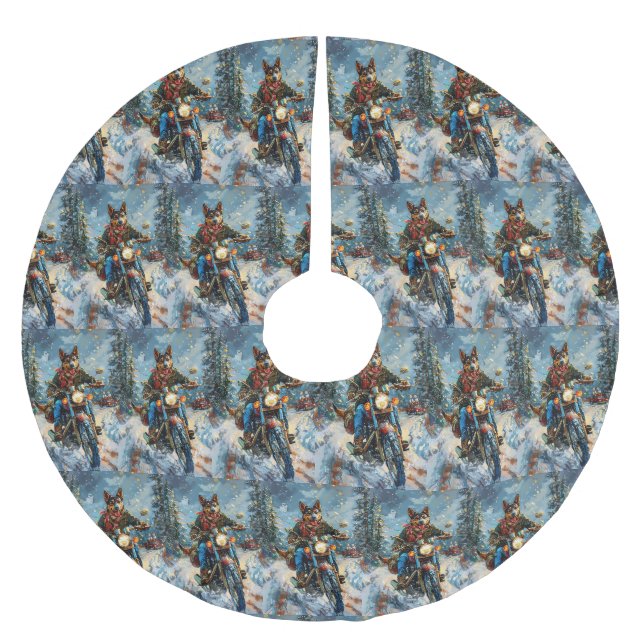 Australian Kelpie Dog Riding Motorcycle Christmas Brushed Polyester Tree Skirt (Front)