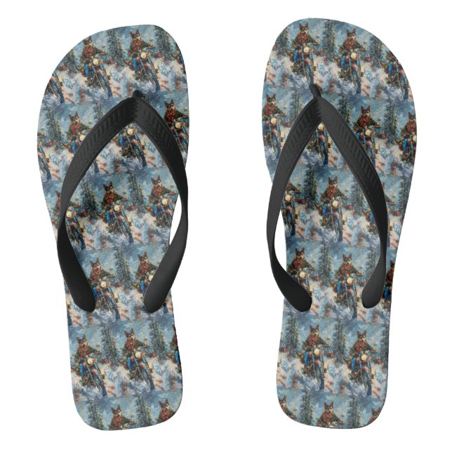 Australian Kelpie Dog Riding Motorcycle Christmas Flip Flops (Footbed)