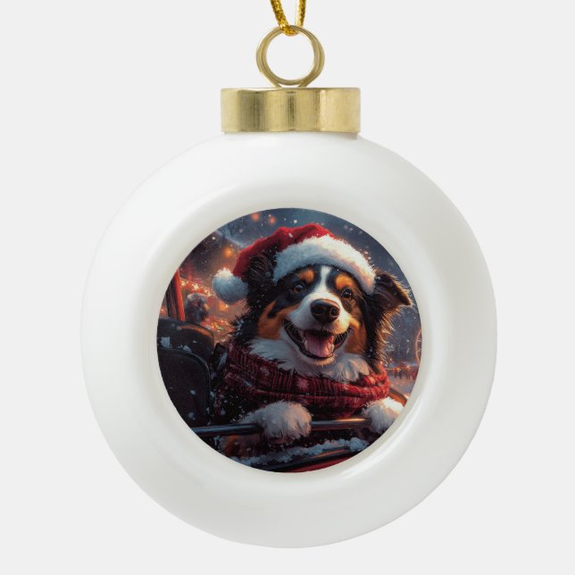 Australian Kelpie Dog Roller Coaster Christmas Ceramic Ball Christmas Ornament (Front)