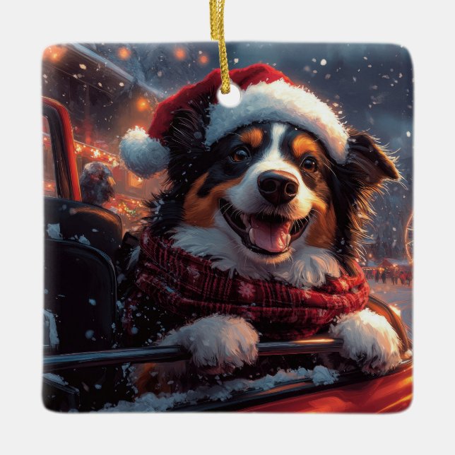 Australian Kelpie Dog Roller Coaster Christmas Ceramic Ornament (Front)